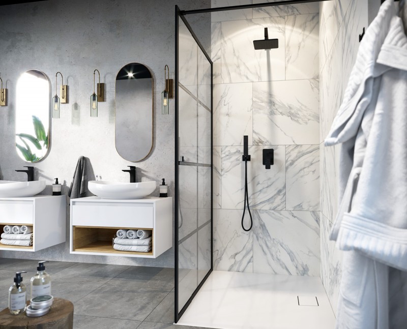 Excellent Fabrika kabina typu Walk-In 100 cm czarny krata Clean Control KAEX.4006.1000.LP