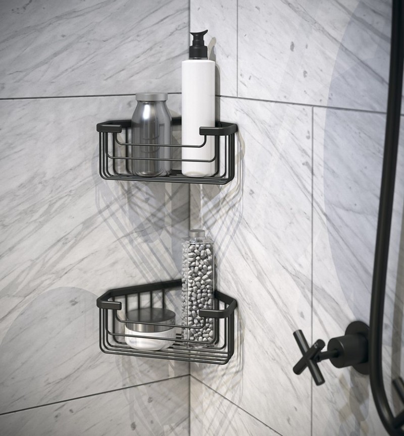 Sapho Gedy Smart pólka mydelniczka wisząca narożna czarny mat 200x80x151mm chrom 2483-14