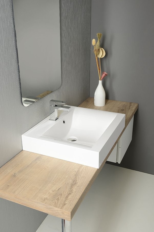 Sapho Flavia Umywalka prostokątna nablatowa/ wisząca konglomerat 60x50cm biały 68061