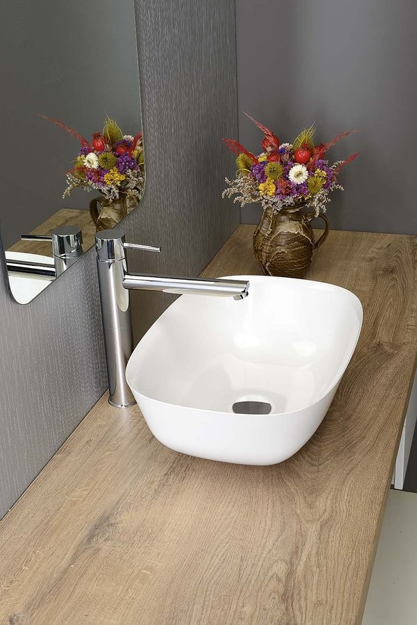 Sapho Reiko Umywalka prostokątna blatowa/stawiana na blat konglomerat 46x32cm biały RE460