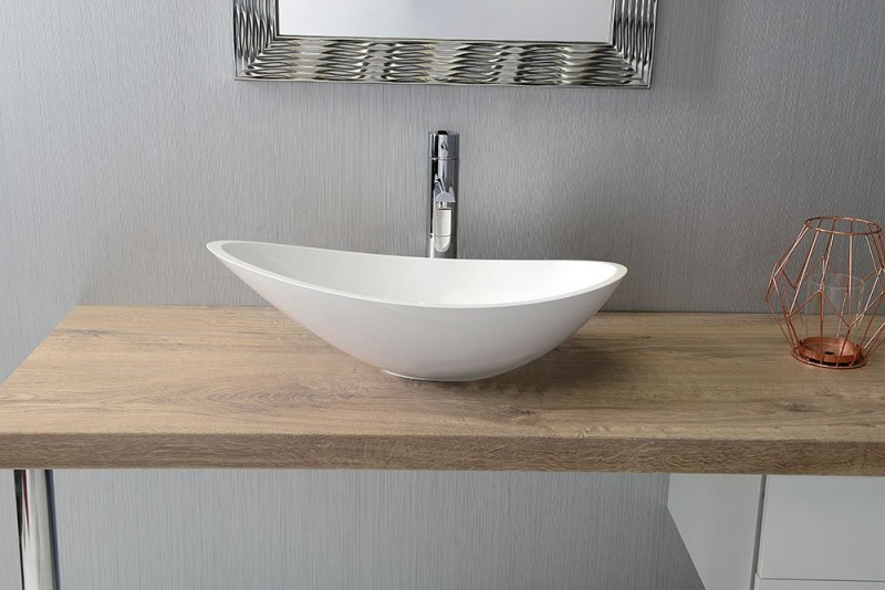Sapho ROSSETA Umywalka owalna nablatowa/stawiana na blat konglomerat 56x32cm biały RS564