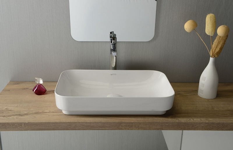 Sapho Blade Umywalka prostokątna nablatowa/stawiana na blat ceramiczna 65x40 cm biały WH051