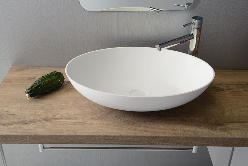 Sapho Thin Umywalka owalna nablatowa/stawiana na blat Rockstone 60x40 cm biały mat WN893