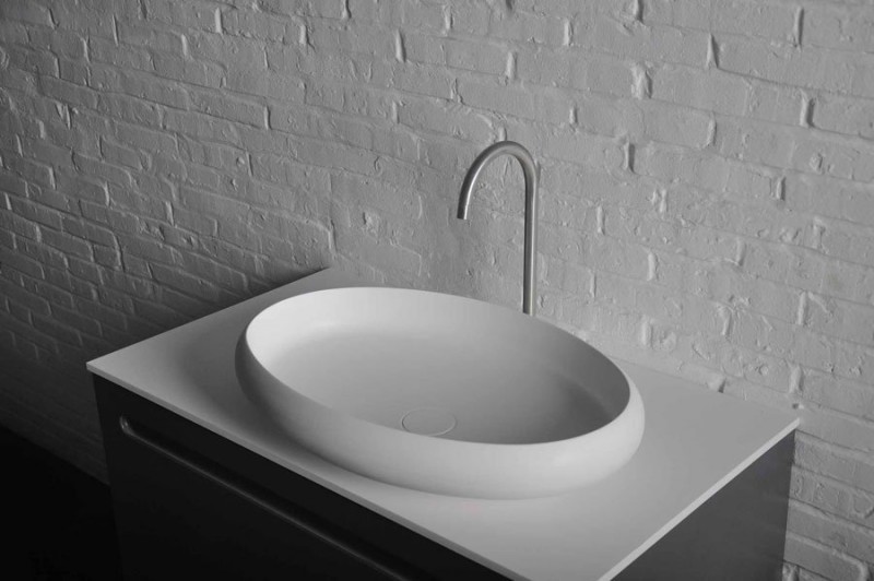 Sapho Thin Umywalka owalna nablatowa/stawiana na blat Rockstone 60x40 cm biały mat WN213
