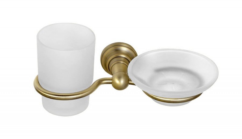 Sapho Diamond kubek mydelniczka wisząca brąz szkło mleczne mosiądz 1318-04