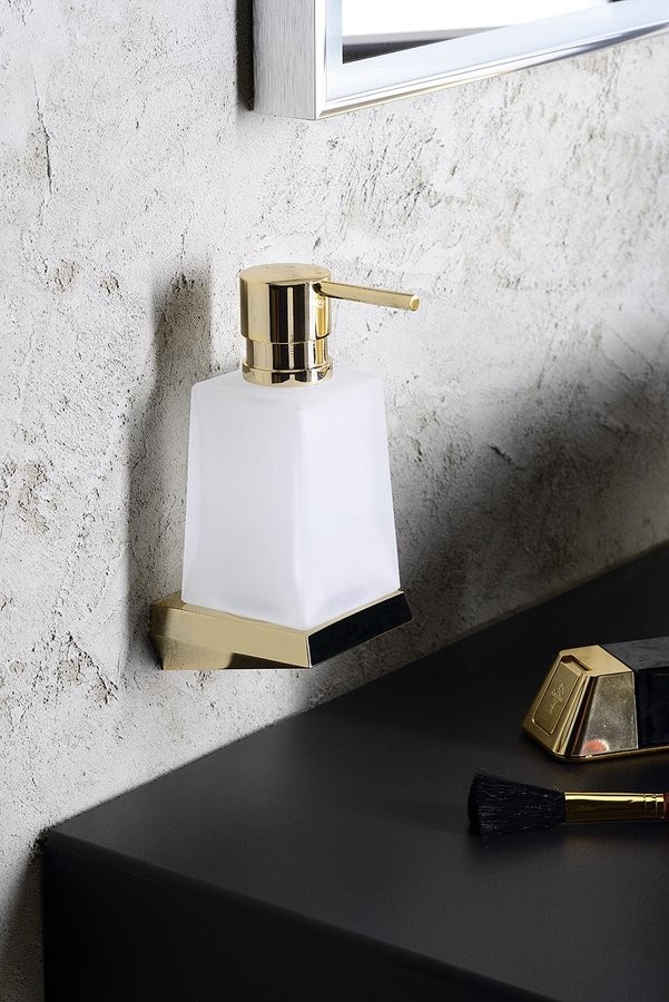 Sapho Soul dozownik mydła wiszący 350 ml złoty polerowany szkło mleczne 164929