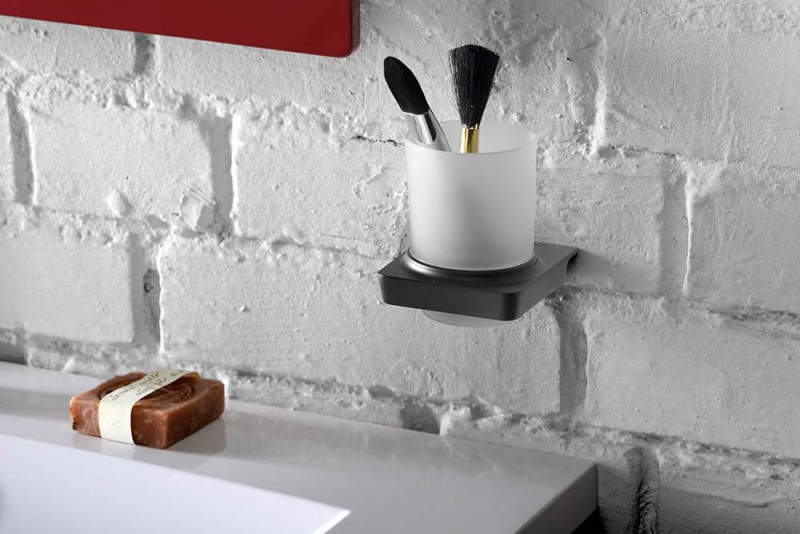 Sapho Zen Black kubek wiszący 250ml szkło mleczne 166442