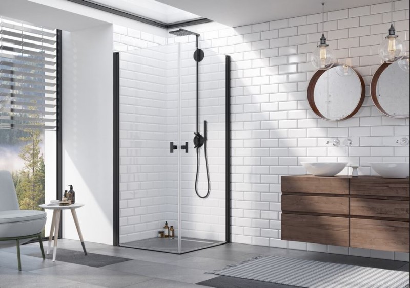 Radaway Nes Black KDD I kabina kwadratowa 100x100 drzwi wahadłowe czarny przeźroczyste Easy Clean 10021100-54-01L + 10021100-54-01R