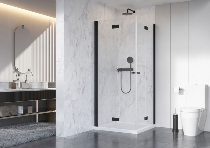 Radaway Nes Black KDD-B kabina kwadratowa 80x80 drzwi składane czarny przeźroczyste Easy Clean 10024080-54-01L + 10024080-54-01R