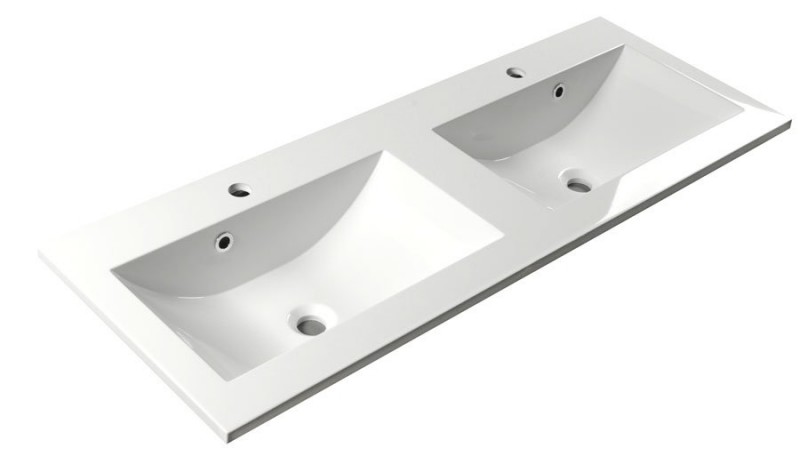 Sapho YUKON umywalka prostokątna 120x45cm wpuszczana w blat podwójna konglomerat biały YU120