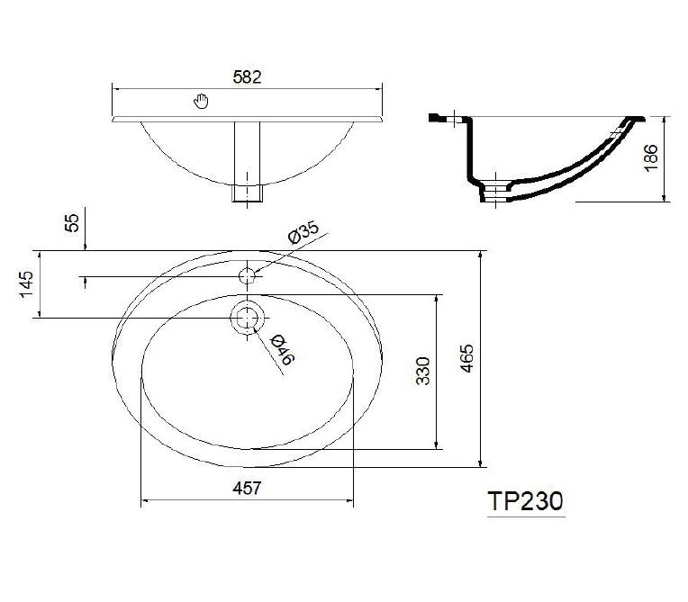 Sapho Tropico umywalka owalna 58x46cm wpuszczana w blat ceramika biały TP230