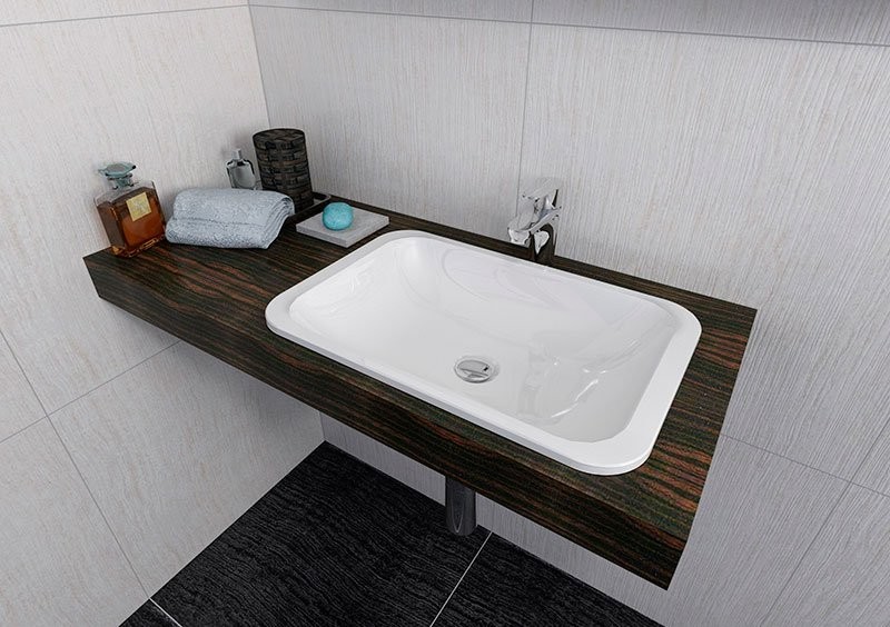 Sapho JAPURA umywalka prostokątna 55x36cm wpuszczana w blat konglomerat biały 50135