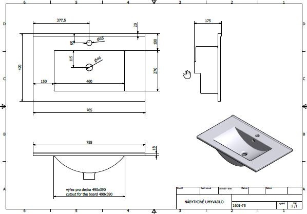 Sapho Slim umywalka prostokątna 75x46 cm wpuszczana w blat ceramika biały 1601-75