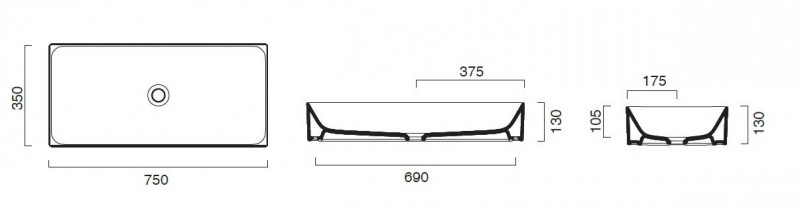 Catalano New Zero umywalka stawiana na blat 75x35 biały połysk Cataglaze 17535ZE00