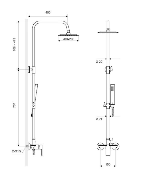 Excellent Actima Rain Glad kolumna zestaw prysznicowy z deszczownicą chrom ARAC.1181CR / ARNL.1181CR
