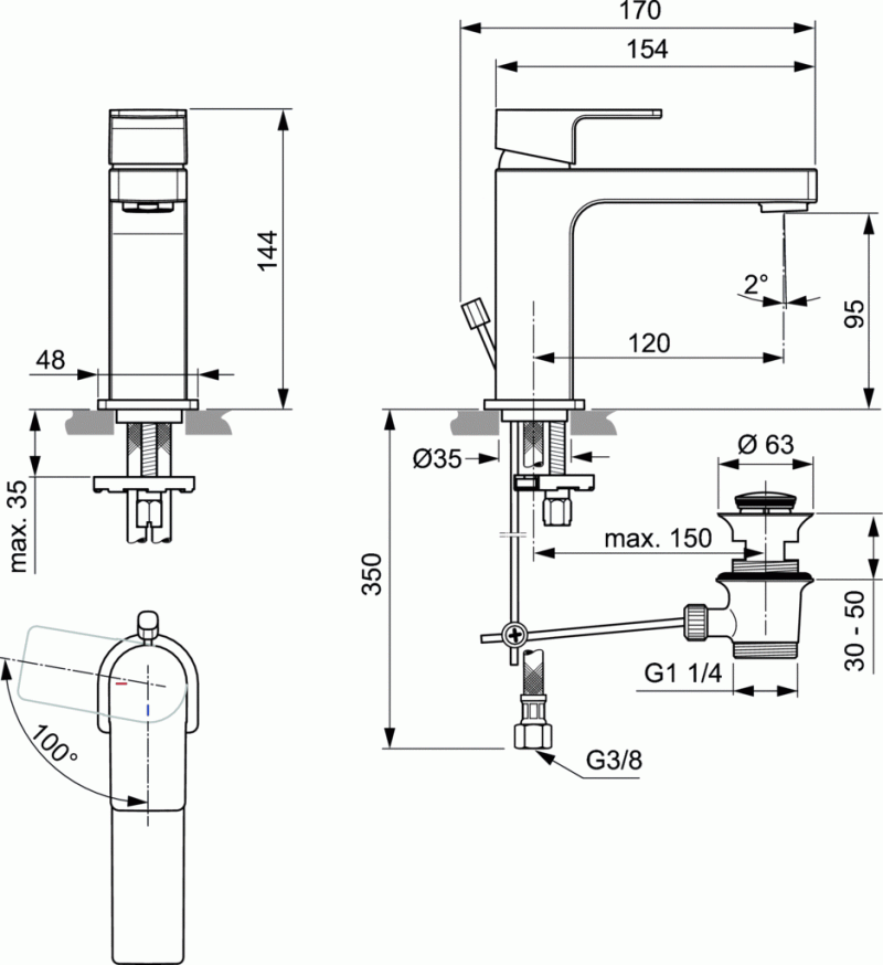 Ideal Standard Edge bateria umywalkowa stojąca Blue Star metalowy korek automatyczny chrom A7102AA