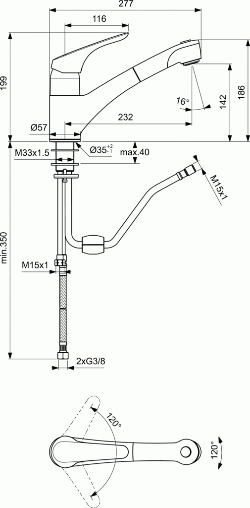 Ideal Standard Cerasprint bateria kuchenna stojąca z wyciąganą wylewką chrom B5347AA