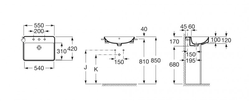 Roca Inspira Square umywalka półblatowa 55cm 55x42 A32753S000