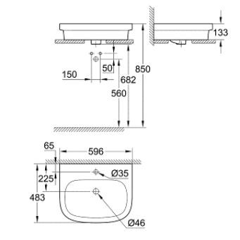 Grohe Euro Ceramic umywalka nablatowa / stawiana na blat 60x48 cm biel alpejska 39337000
