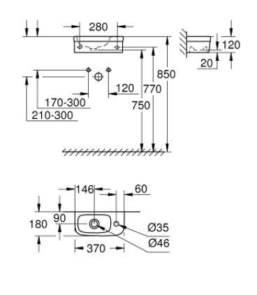 Grohe Euro Ceramic umywalka wisząca 37x18 cm biel alpejska 39327000
