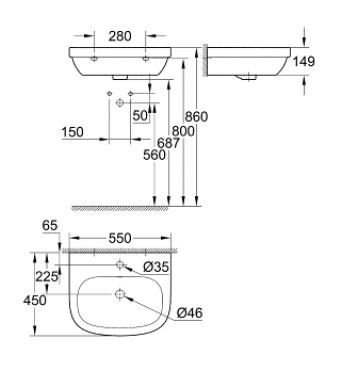 Grohe Euro Ceramic umywalka wisząca 55x45 cm biel alpejska 39336000