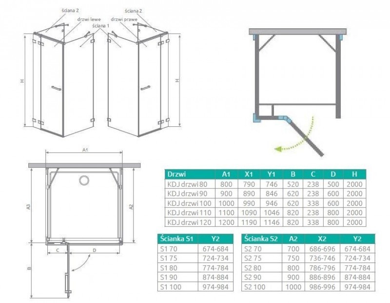 Radaway Euphoria KDJ+S kabina trójścienna prostokątna 75x90x75 lewa drzwi otwierane chrom przeźroczyste Easy Clean 383612-01L + 383221-01L + 383056-01 + 383034-01