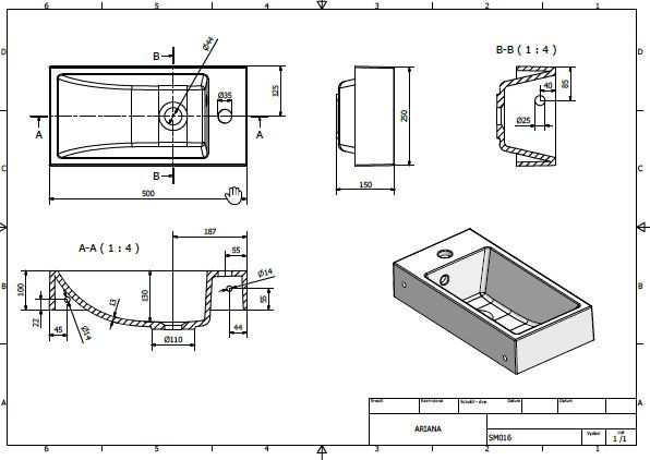 Sapho SMALL Ariana umywalka mała prostokątna wisząca /wpuszczana w blat 50x25 PRAWA konglomerat SM016