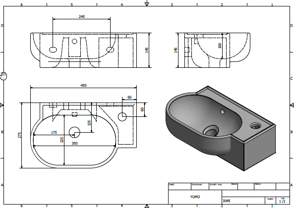 Sapho YUMO umywalka mała wisząca /nablatowa 45x27cm ceramika 3045