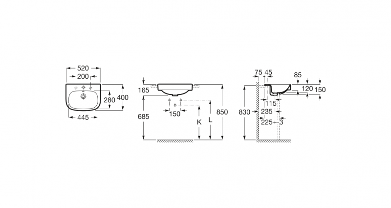 Roca Debba umywalka póblatowa 52x40 A32799S000