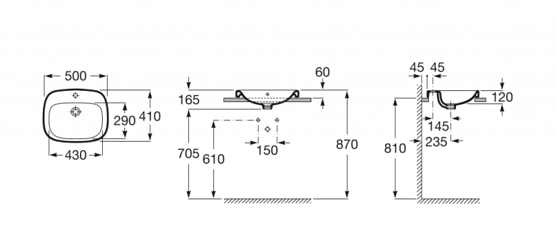 Roca Debba umywalka wpuszczana w blat 50x41 A32799M000