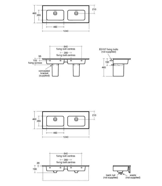 Ideal Standard Strada II umywalka wisząca podwójna 124 cm bez otworów na baterię T363601