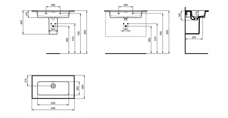 Ideal Standard Strada II umywalka wisząca z powierzchniami bocznymi 84 cm bez otworu na baterię T363401