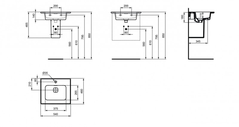 Ideal Standard Strada II umywalka wisząca z powierzchniami bocznymi 54 cm z otworem na baterię T298801