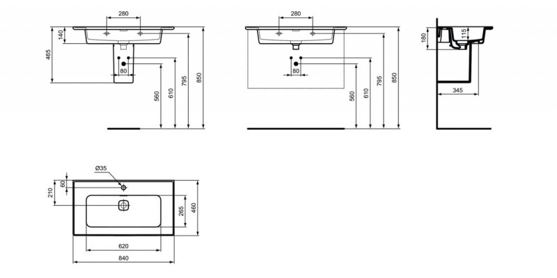 Ideal Standard Strada II umywalka wisząca z powierzchniami bocznymi 84 cm z otworem na baterię T300301