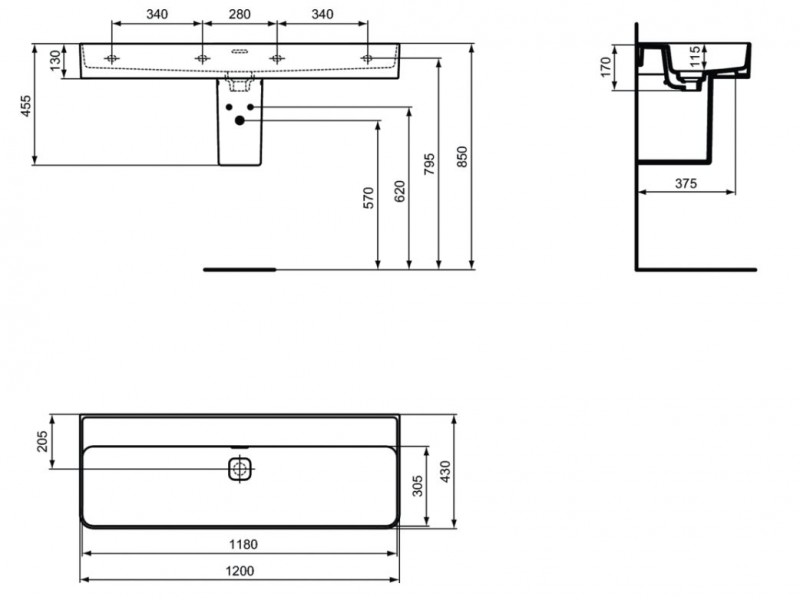 Ideal Standard Strada II umywalka wisząca 120 cm bez otworu na baterię T364101
