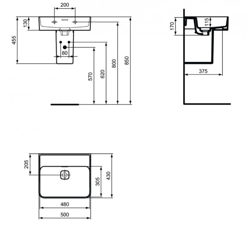 Ideal Standard Strada II umywalka wisząca 50 cm bez otworu na baterię T363701