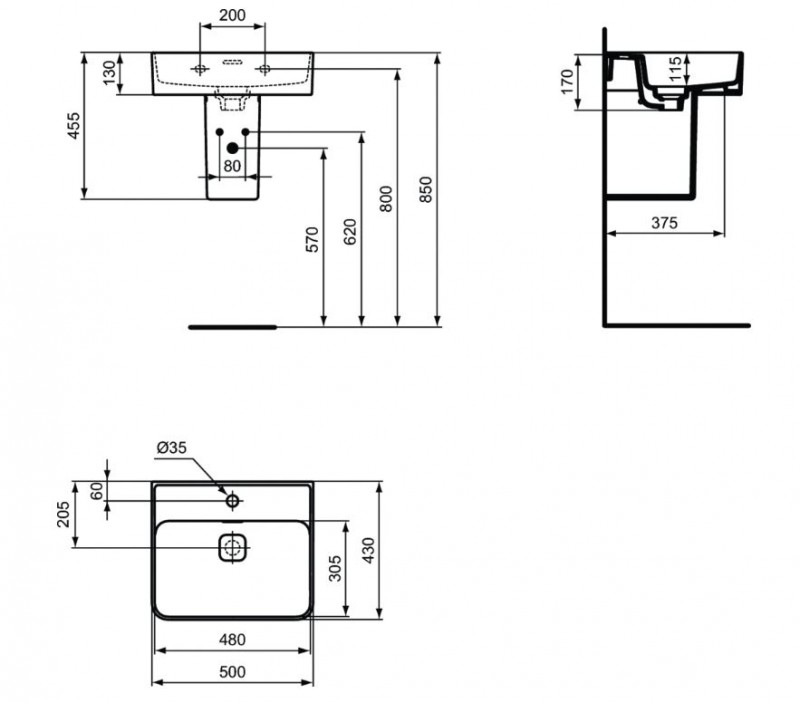 Ideal Standard Strada II umywalka wisząca 50 cm z 1 otworem na baterię T292801