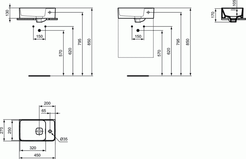Ideal Standard Strada II umywalka 45 cm z 1 otworem na baterię po lewej stronie T299501