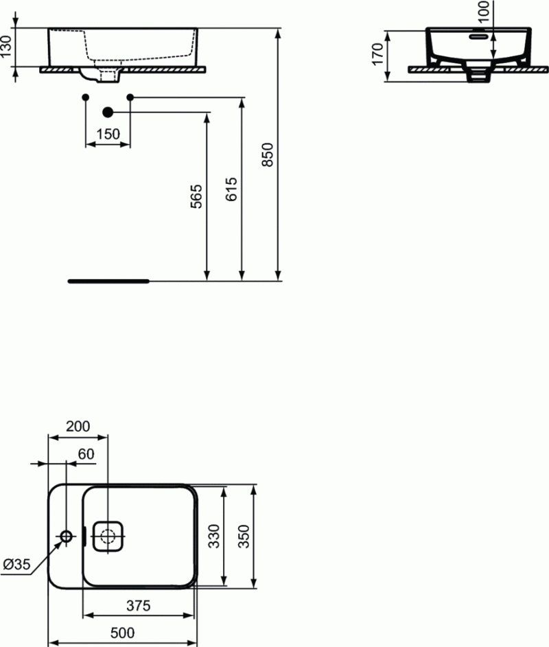 Ideal Standard Strada II umywalka 50x35 cm z 1 otworem na baterię odwracalna T296401