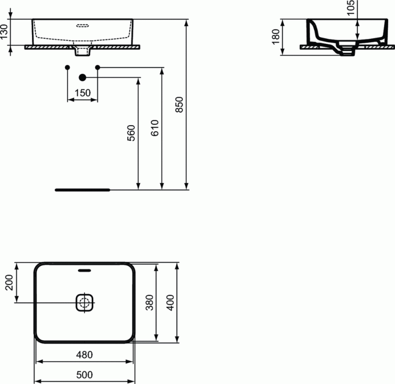 Ideal Standard Strada II umywalka nablatowa 50 cm bez otworu na baterię T296501