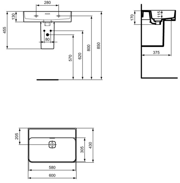 Ideal Standard Strada II umywalka nablatowa 60 cm bez otworu na baterię T365001
