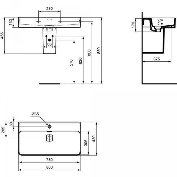 Ideal Standard Strada II umywalka nablatowa 80 cm z 1 otworem na baterię T364501