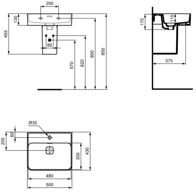 Ideal Standard Strada II umywalka nablatowa 50 cm z 1 otworem na baterię T364301
