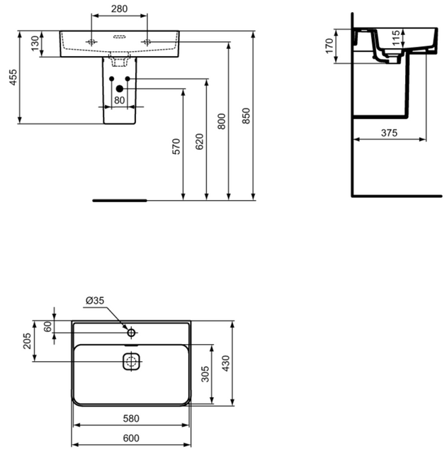 Ideal Standard Strada II umywalka nablatowa 60 cm z 1 otworem na baterię T364401