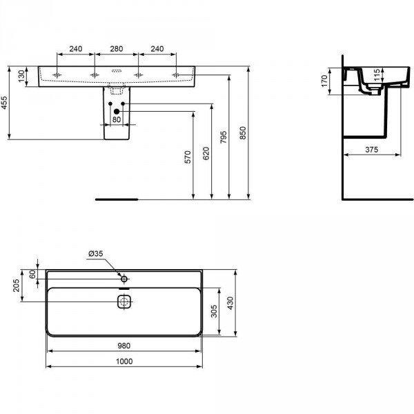 Ideal Standard Strada II umywalka nablatowa 100 cm z 1 otworem na baterię T364601