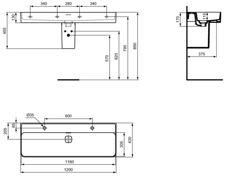 Ideal Standard Strada II umywalka nablatowa 120 cm z 2 otworami na baterię T364801