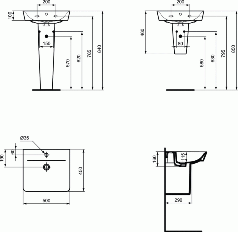Ideal Connect Air Cube umywalka wisząca nablatowa 50 cm z otworem na baterię i przelewem E074601