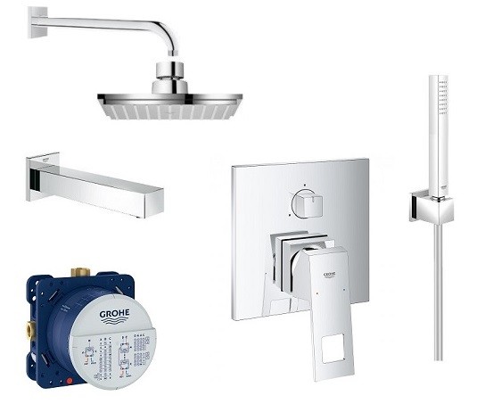 Grohe Eurocube zestaw podtynkowy z deszczownicą 15x15 i wylewką wannową kompletny 24094000WAN02