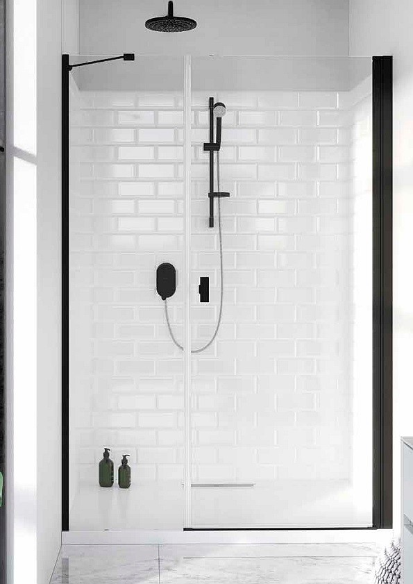 Radaway Nes Black DWS drzwi wnękowe wahadłowe z polem stałym 110cm prawe czarny przeźroczyste Easy Clean 10028110-54-01R