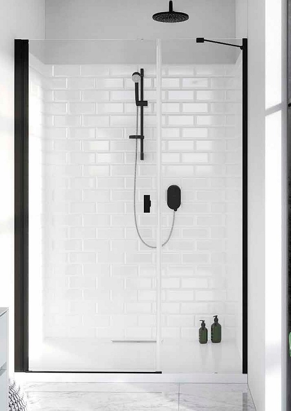 Radaway Nes Black DWS drzwi wnękowe wahadłowe z polem stałym 140cm lewe czarny przeźroczyste Easy Clean 10028140-54-01L